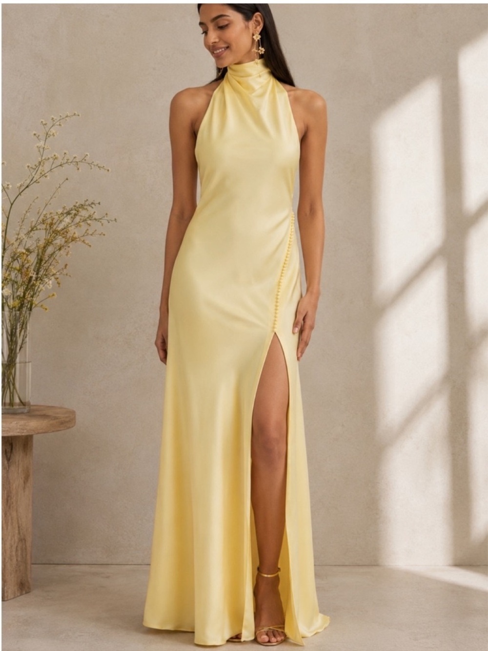 SAU Lee Penelope Satin Gown Maxi Dress in Popcorn Yellow size 10 - Picture 1 of 10